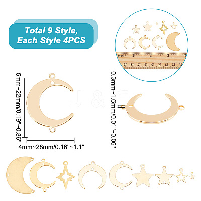 36pcs 9 styles Brass Connector Charms and Pendants Sets KK-AR0003-15-1