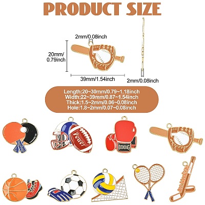 36Pcs 9 Styles Sports Zinc Alloy Enamel Pendants FIND-CJ0005-30-1