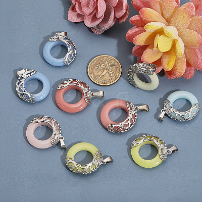 12Pcs 6 Colors Synthetic Luminous Stone Pendants G-CA0001-74-1