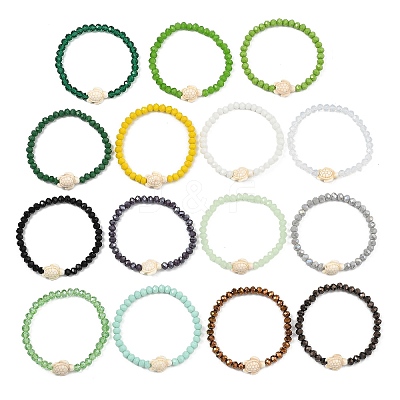 15Pcs 15 Colors Ocean Turtle Synthetic Turquoise & Faceted Rondelle Glass Beads Stretch Bracelets for Women BJEW-JB13643-1