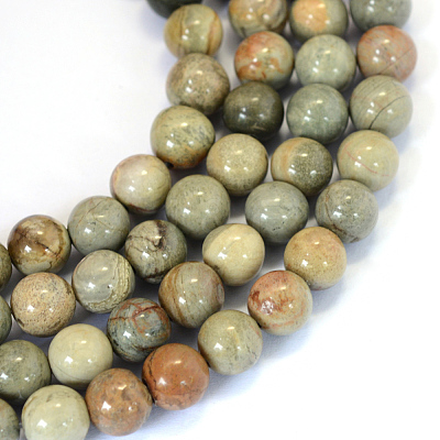 Natural Silver Leaf Jasper Round Bead Strands X-G-E334-6mm-04-1