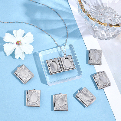 16Pcs 316 Stainless Steel Locket Pendants STAS-ME0003-42-1