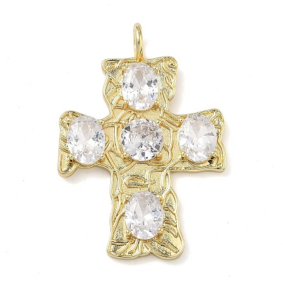 Brass Micro Pave Clear Cubic Zirconia Pendants KK-P349-02G-1
