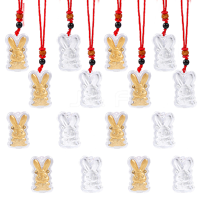 16Pcs 2 Colors Gold Foil Rabbit Pendant Necklaces Set with Red Ropes NJEW-CA0001-08-1