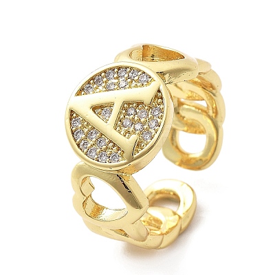Brass Micro Pave Clear Cubic Zirconia Open Cuff Rings for Women RJEW-K289-02G-A-1