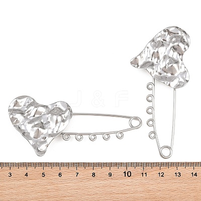 Textured Heart 304 Stainless Steel Safety Pins Brooch Findings SA-CBA098D-15A-P05-1