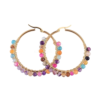 Beaded Hoop Earrings X-EJEW-JE03830-06-1