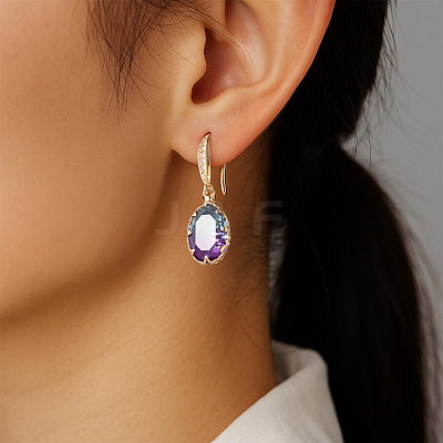 2 Pairs 2 Colors Brass Cubic Zirconia Dangle Earrings EJEW-GO0002-18-1