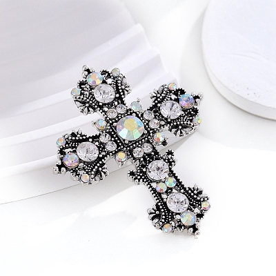 Baroque Style Cross Zinc Alloy Rhinestone Brooches PW-WGBF0CF-01-1