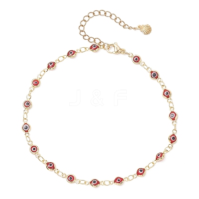 Handmade Evil Eye Lampwork Brass Link Chain Anklets for Women AJEW-AN00715-02-1