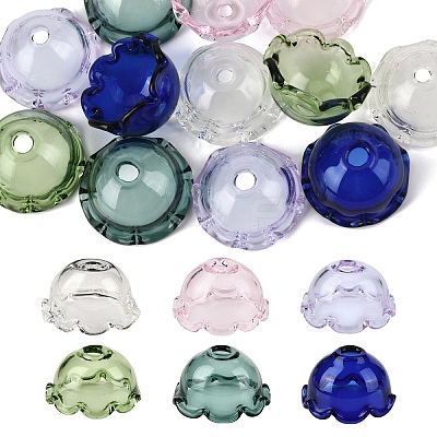 12Pcs 6 Colors Transparent Glass Bead Caps GLAA-YW0004-84-1