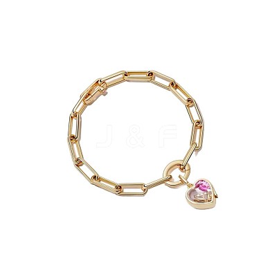 Brass Glass Locket Charm Paperclip Chain Bracelets WGA7A33-01-1