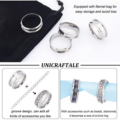 12Pcs Stainless Steel Grooved Finger Ring Settings STAS-UN0038-94D-1