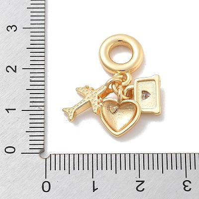 Brass Red Enamel European Dangle Charms KK-M305-19G-02-1