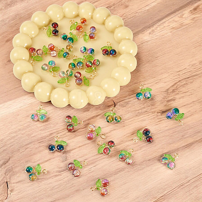 28Pcs 7 Colors Crackle Glass Pendants PALLOY-TAC0183-1