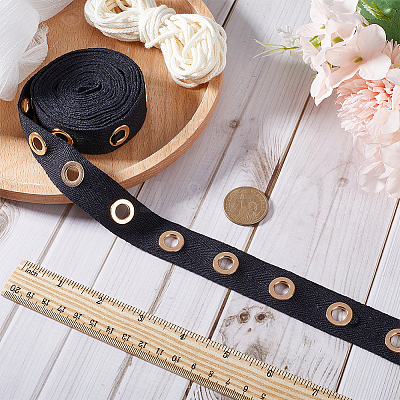 4 Yards Cotton Ribbons with Golden Tone Eyelet Rings OCOR-GF0002-89-1