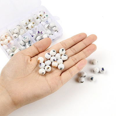 80Pcs 8 Colors Christmas Opaque Glass Beads EGLA-YW0001-07-1
