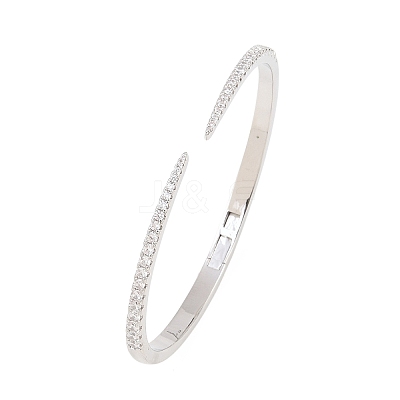 Brass Micro Pave Clear Cubic Zirconia Hinged Bangles BJEW-F528-01P-1