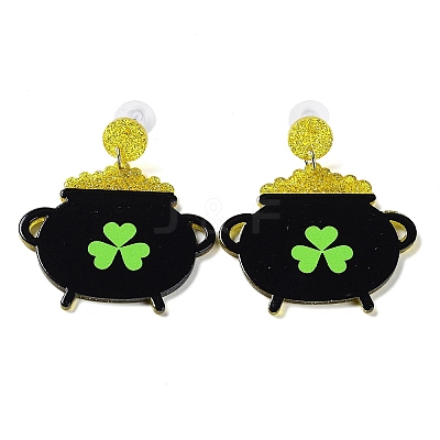 Saint Patrick's Day Sparkling Acrylic Dangle Stud Earrings EJEW-P243-A01-1