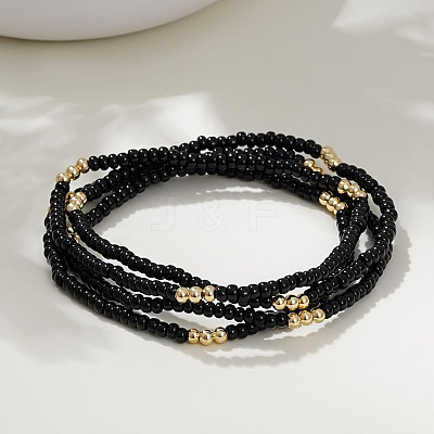 Brass & Black Glass Seed Beaded Stretch Bracelet Sets GV0095-1