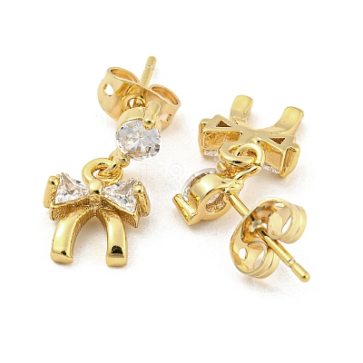 Brass Micro Pave Cubic Zirconia Stud Earrings EJEW-P261-44G-1