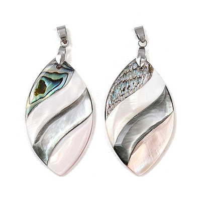 Natural Abalone Shell & Black Lip Shell & Pink Shell Pendants SSHEL-B003-06P-01-1