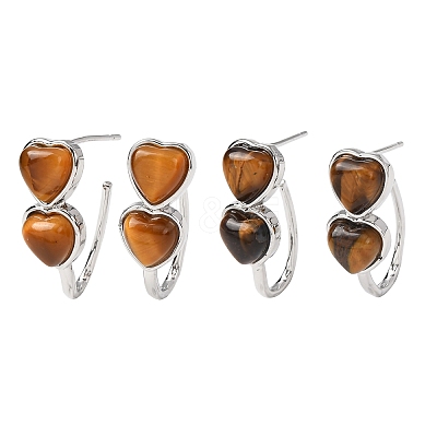 Valentine's Day Heart Natural Tiger Eye Stud Earrings EJEW-T053-01P-11-1