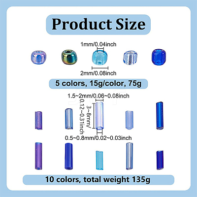 195G 15 Styles Blue Theme Round & Bugle Glass Seed Beads SEED-PH0002-65-1