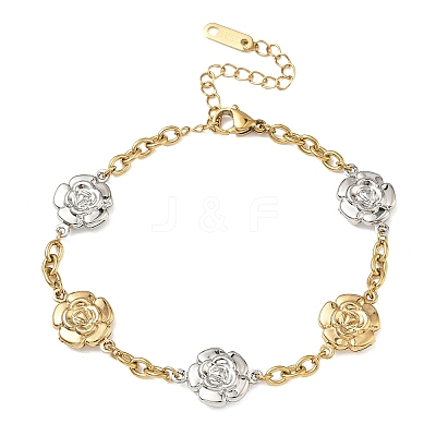 304 Stainless Steel Camellia Link Bracelets BJEW-A169-03GP-1