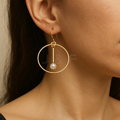 4 Pairs 2 Colors Alloy & Iron Plastic Imitation Pearl Ring Dangle Earrings EJEW-HY0001-28-1