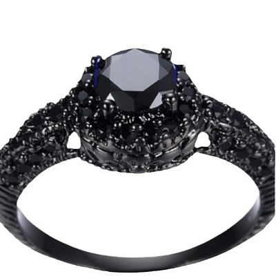 Flat Round Brass Jet Rhinestone Finger Rings FS-WG232E0-01-1