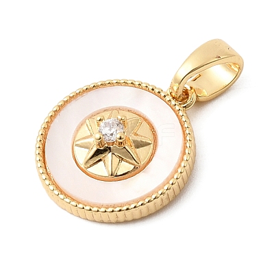 Natural Shell & Clear Cubic Zirconia Charms KK-G553-16G-1