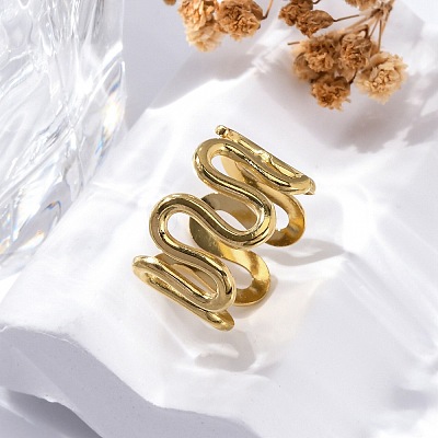 Wave 304 Stainless Steel Finger Rings for Women RJEW-F174-06G-1