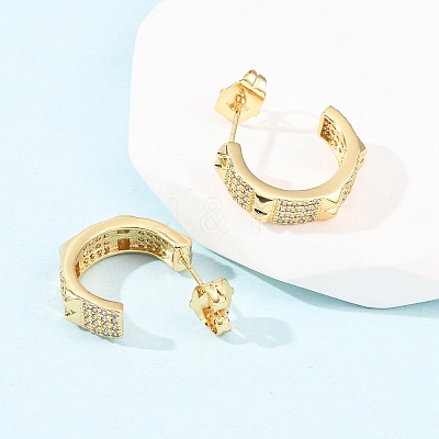 Brass Micro Pave Cubic Zirconia C-Shaped Stud Earrings EJEW-B153-11G-1