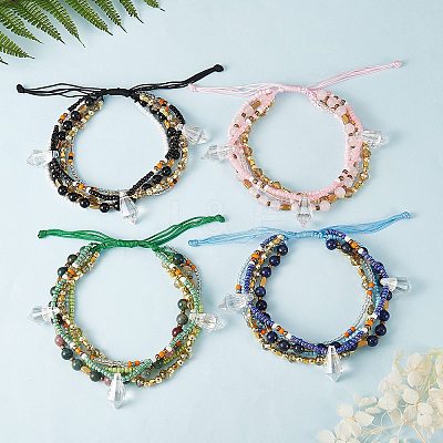 Sparkling Glass Seed Beads 5 Layered Anklet AJEW-SW00006-03-1