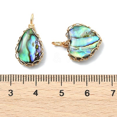 Copper Wire Wrapped Natural Paua Shell Pendants PALLOY-JF05711-1