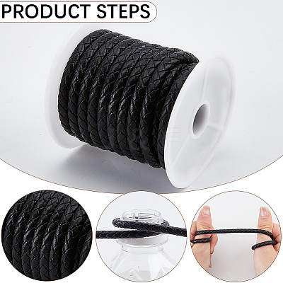 1 Roll Round Braided Cowhide Leather Cord NWIR-CL0001-01B-1