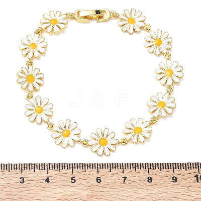 Brass & Enamel Daisy Link Chain Bracelets for Women BJEW-A171-03G-1
