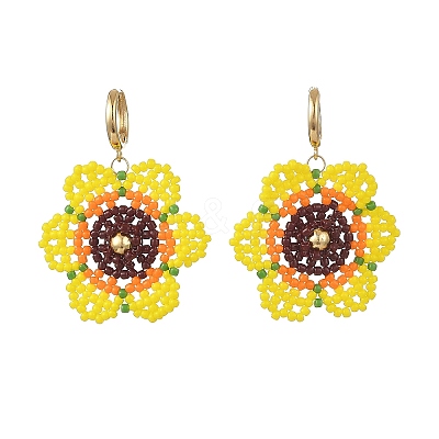 Glass Seed Bead Hoop Dangle Earrings EJEW-MZ00772-1
