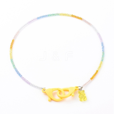 Rainbow Personalized Electroplate Glass Beaded Necklaces NJEW-JN03410-03-1