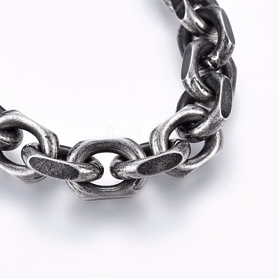 Retro 304 Stainless Steel Cable Chain Bracelets BJEW-L631-27AS-1
