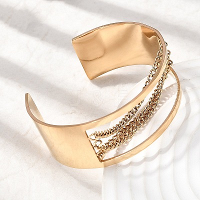 304 Stainless Steel Multi-Chain Open Cuff Bangles BJEW-K264-06G-1