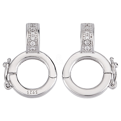 2Pcs 925 Sterling Silver Micro Pave Clear Cubic Zirconia Twister Clasps STER-DR0001-09-1