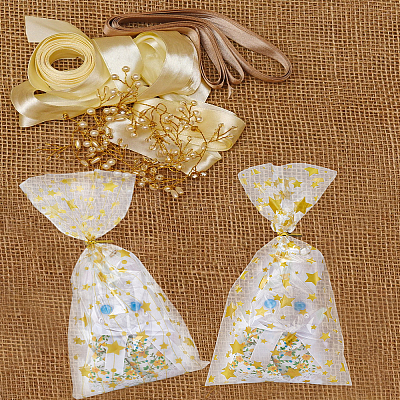 50Pcs 2 Styles Gold Stamping Star OPP Cellophane Gift Bags ABAG-LP0001-54-1