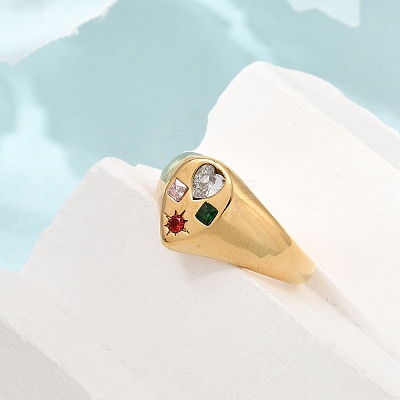 Stainless Steel Pave Colorful Cubic Zirconia Finger Rings SA-CBA90C5-04A-G-1