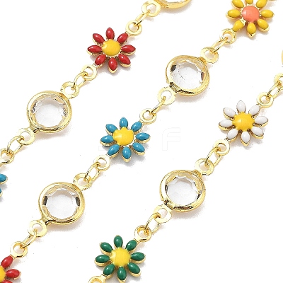 Brass Enamel Daisy Link Chains CHC-G024-03G-1