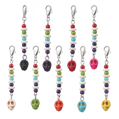 Dyed Synthetic Turquoise Halloween Skull Pendants Decorations HJEW-JM03902-1