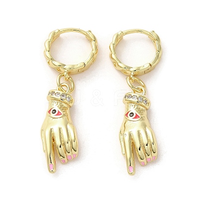 Palm with Horse Eye Golden Brass Dangle Hoop Earrings EJEW-Q797-21G-01-1