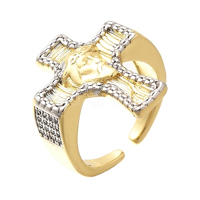 Brass Micro Pave Clear Cubic Zirconia Cuff Rings RJEW-U035-02GP-01-1