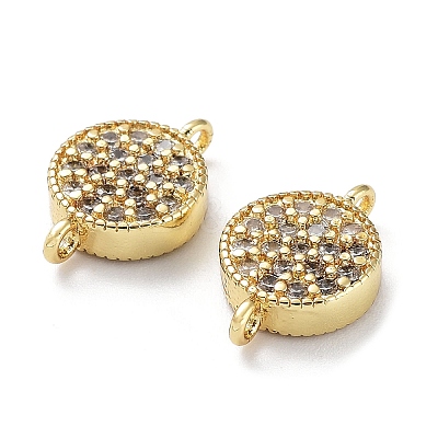 Rack Plating Brass Micro Pave Clear Cubic Zirconia Connector Charms KK-Z036-07G-1
